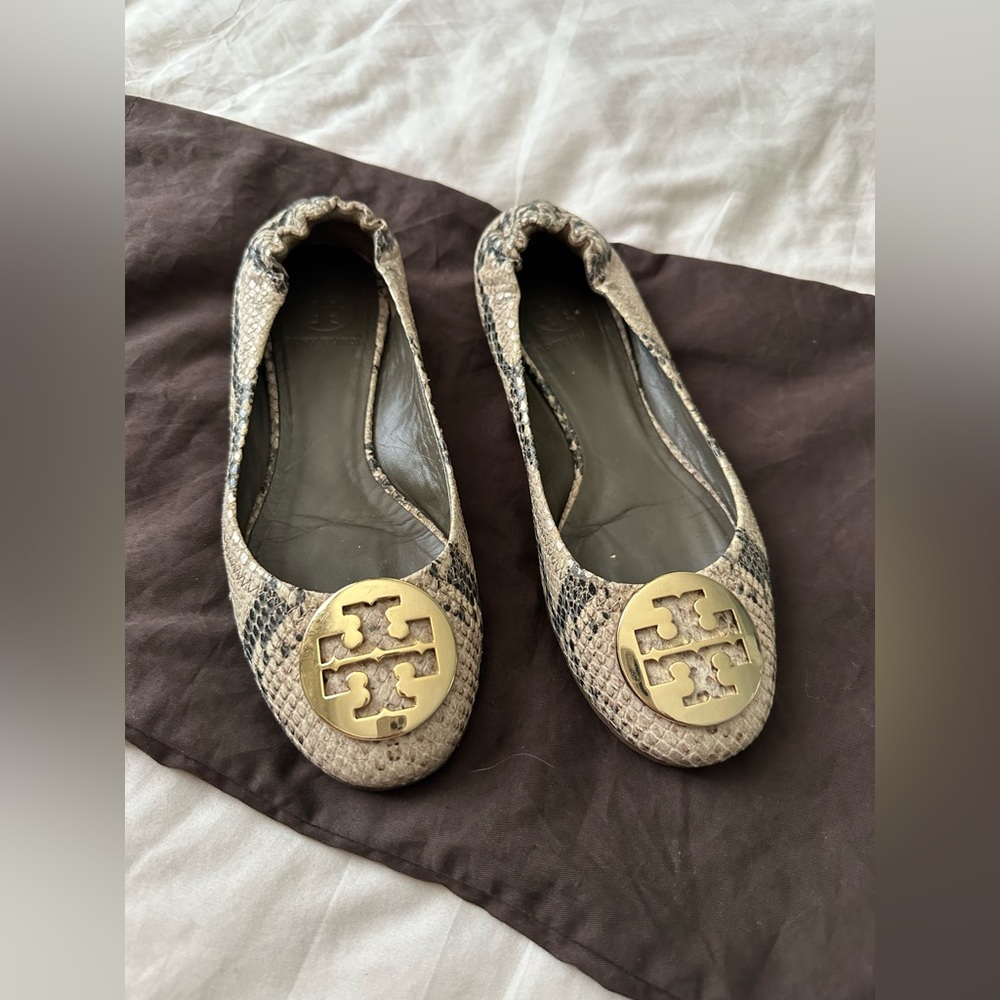 Tory Burch snake skin riva flats